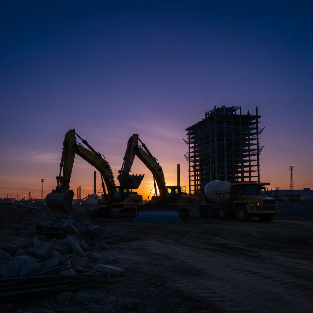 Heavy machinery silhouette at dusk